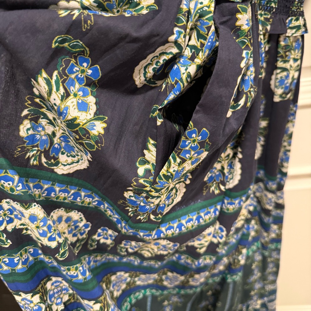Cara Cara Jazzy Dress XS Paisley Emerald Blue Floral Puff Sleeve Midi - Picture 7 of 9